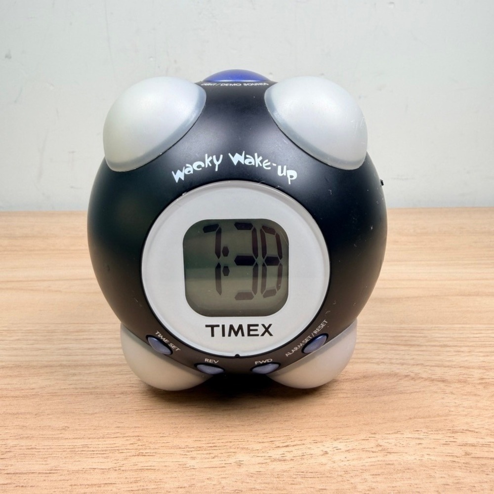 Timex Wacky Wake-Up Alarm Clock Black Wacky Wake-Up T156B LCD Space‎ Age Retro